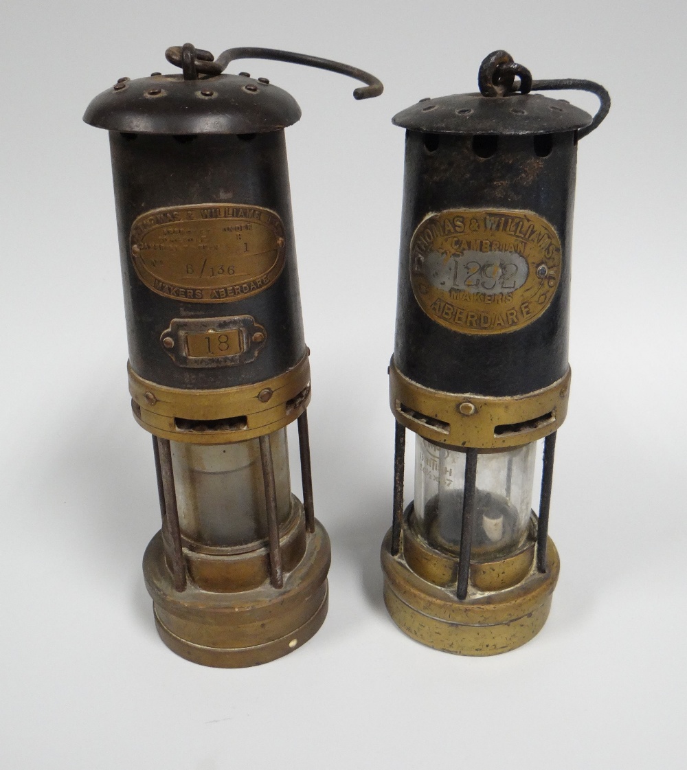 TWO MINER'S LAMPS BY THOMAS & WILLIAMS OF ABERDARE