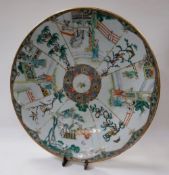 A NINETEENTH CENTURY FAMILLE VERT CHARGER DISH decorated with eight pictorial fanned sections of