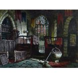 MARGARET RAYNER watercolour - interior of the chapel at Haddon Hall, Derbyshire, 25 x 33cms