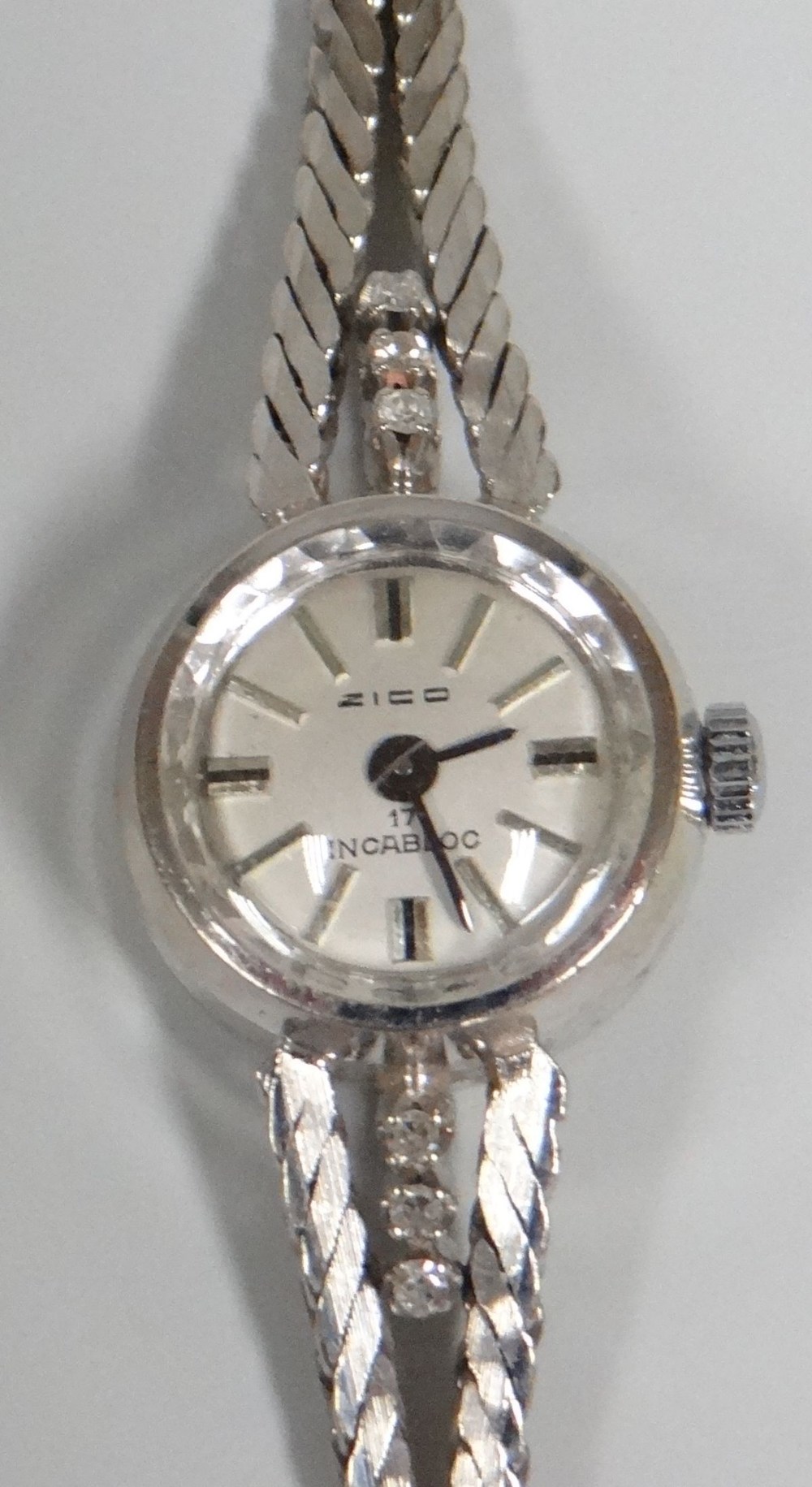 A 14K ZICO INCABLOC WHITE GOLD LADIES WATCH with flat bracelet, 14gms - Image 2 of 2