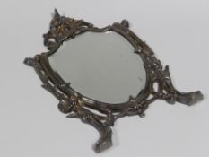 A FRENCH PEWTER FRAMED 'THISTLE & MORNING GLORY' MIRROR in the Art Nouveau style, 21cms high