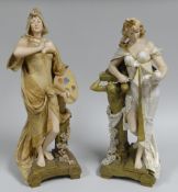 A PAIR OF ERNST WAHLISS TURN WIEN CERAMIC ART NOUVEAU FIGURES in the Classical style, one a standing