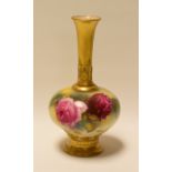 A SMALL ROYAL WORCESTER NARROW NECKED VASE painted with wild roses by Millie Hunt, signed, 14cms