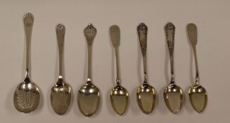A COLLECTION OF SEVEN CONTINENTAL SILVER SPOONS including two pairs and three various, 191gms