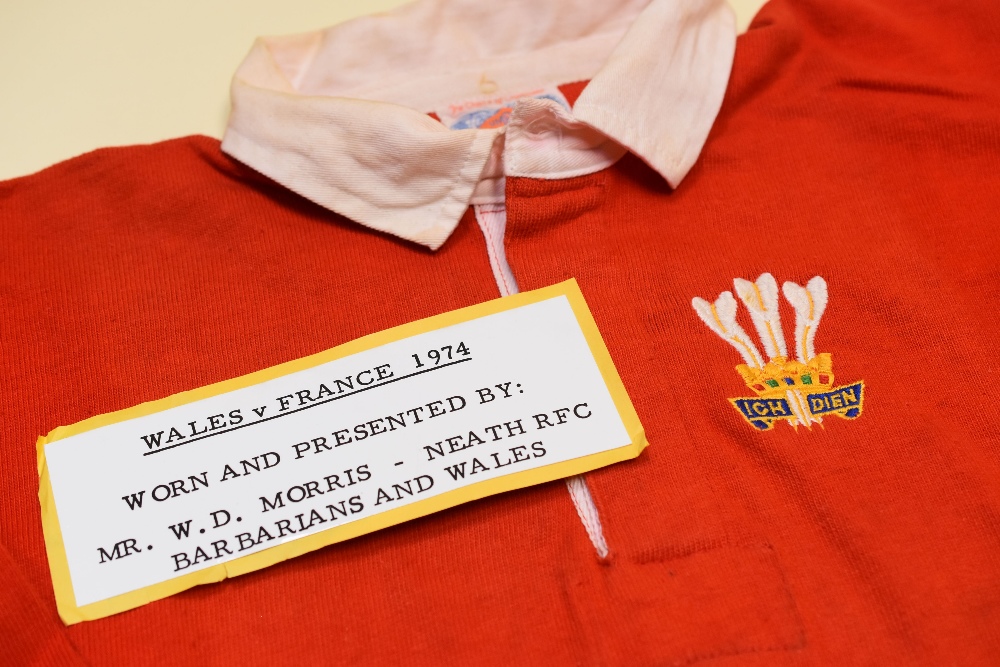 A WALES INTERNATIONAL RUGBY UNION JERSEY 'WORN & PRESENTED BY W.D MORRIS, V FRANCE 1974', bearing - Image 2 of 3