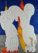 WILKES mixed media - abstract drawing of male and female figures, signed and dated 1992, 62 x 46cms