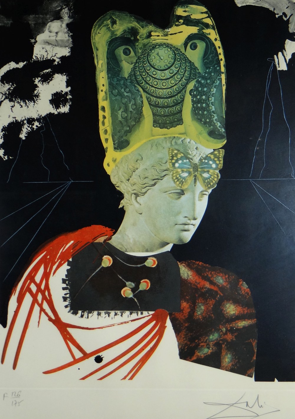 UNKNOWN SOUTH AFRICAN ARTIST limited edition (126/175) print - head of a Greek God superimposed on