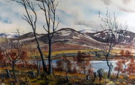 RAY HOWARD JONES mixed media - landscape entitled verso 'A Copse Beside a Tarn in Winter', signed,