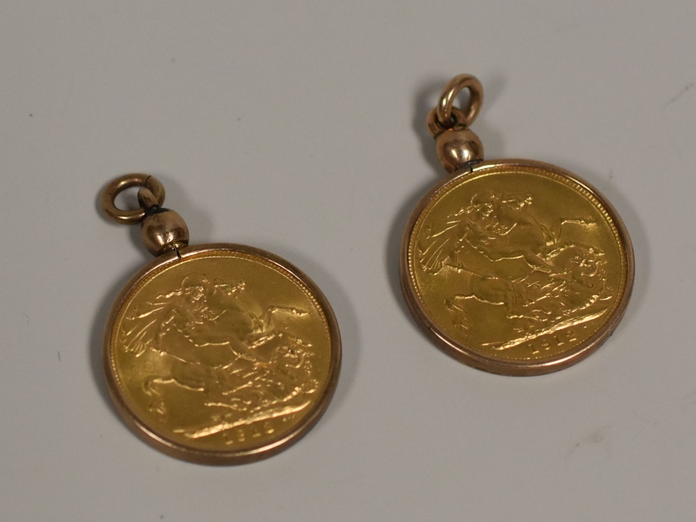 TWO GOLD FULL-SOVEREIGNS, 1912 & 1918, in pendant-mounts