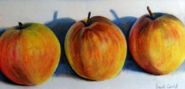 DAVID COULD watercolour - still life of three apple, signed, 16 x 33cms