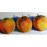 DAVID COULD watercolour - still life of three apple, signed, 16 x 33cms
