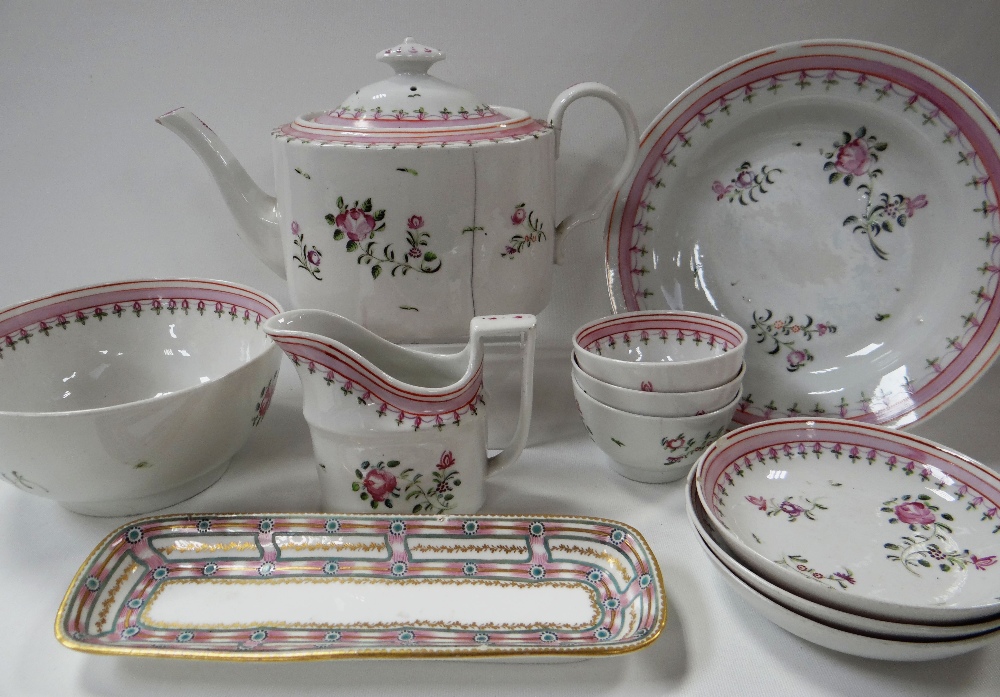 A PARCEL OF NEWHALL CHINA in matching pink trim and floral sprig decoration and including teapot,
