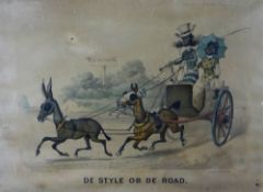 THOMAS WORTH coloured lithograph - entitled 'De Style Ob De Road', male and female in a horse