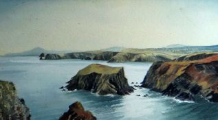 ALUN DAVIES watercolour - Pembrokeshire coastal scene, signed and dated March 1985, 18 x 32cms