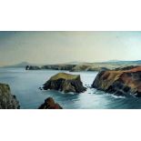 ALUN DAVIES watercolour - Pembrokeshire coastal scene, signed and dated March 1985, 18 x 32cms