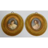 MINIATURIST two miniatures - oval painted head and shoulder portrait`s of eighteenth century females
