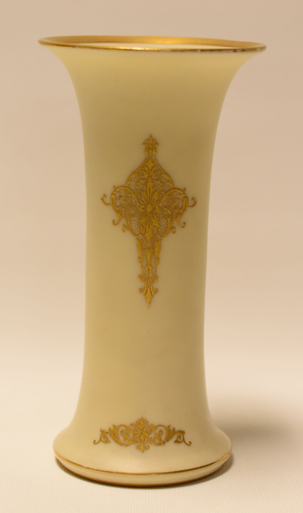 A ROYAL WORCESTER TRUMPET VASE in ivory ground, painted with a cartouche of fruit by William Bee, - Image 2 of 2