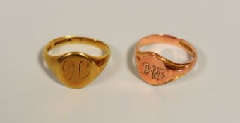 TWO 9CT GOLD SIGNET RINGS, 9.33gms