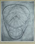 MARGARET LOVELL geometrical drawing of a head, possibly a preliminary sketch for a sculpture, signed