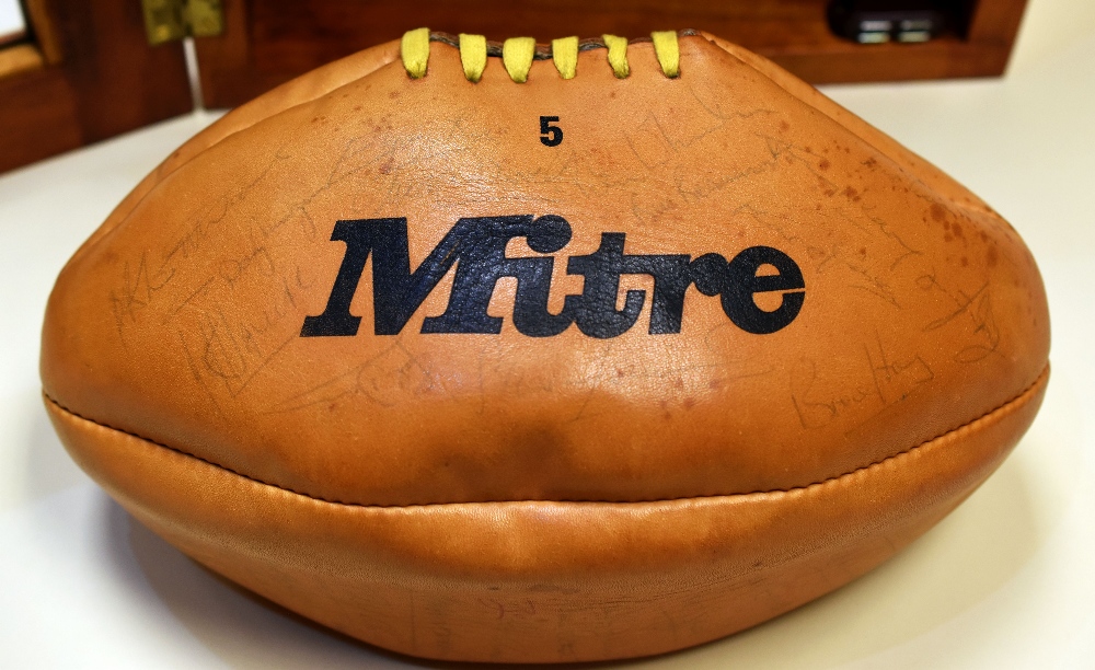 A RUGBY BALL SIGNED BY 1977 BRITISH LIONS, the ball being a laced Mitre Size 5 International of - Image 2 of 4