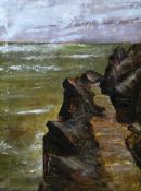WELSH SCHOOL oil on canvas - coastal path through rocks believed to be South Stack, Anglesey,