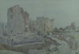 VERNON WETHERED (1865 - 1952) pencil and watercolour - study of Raglan Castle, initialled, 25 x