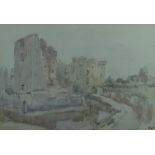 VERNON WETHERED (1865 - 1952) pencil and watercolour - study of Raglan Castle, initialled, 25 x
