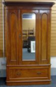 A VICTORIAN MAHOGANY MIRRORED WARDROBE with single base drawer, 126cms wide