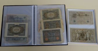 A FOLDER OF VARIOUS GERMAN MARK REICHSBANKNOTE CURRENCY together with a number of unused 1943 stamps