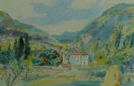 UNKNOWN two early twentieth century watercolours - farm buildings and mountains in Provence,