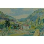 UNKNOWN two early twentieth century watercolours - farm buildings and mountains in Provence,