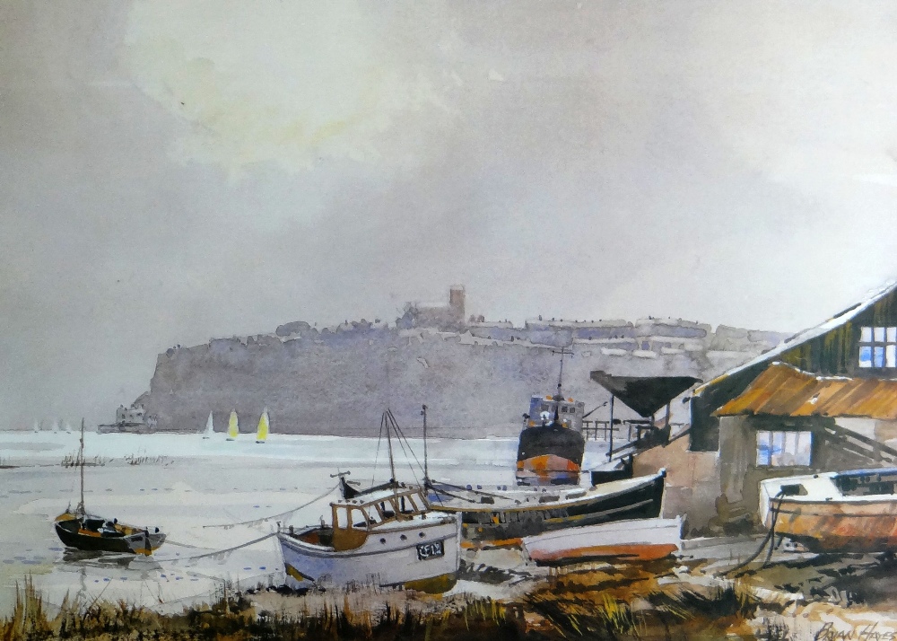 BRIAN HAYES a pair of prints - moored sailing boats on riverside, signed and view of Penarth Head - Image 2 of 2