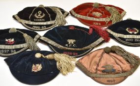 SEVEN RUGBY UNION CAPS, five inscribed with the name or initials of EJ Price, two are not but all