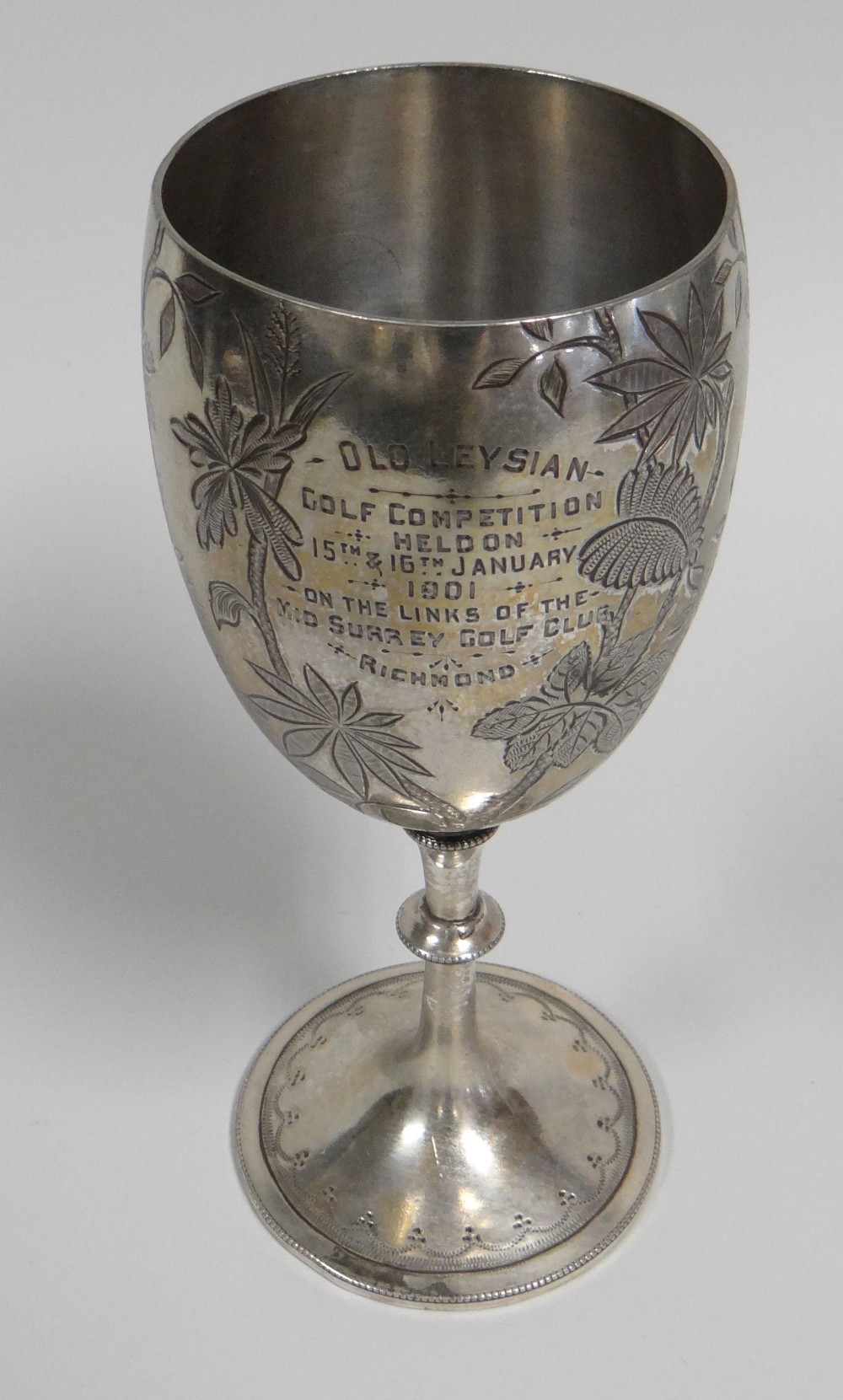 AN EPNS GOLFING TROPHY CUP inscribed 'Old Leysian - Golf Competition, held on 15th & 16th January - Image 2 of 2