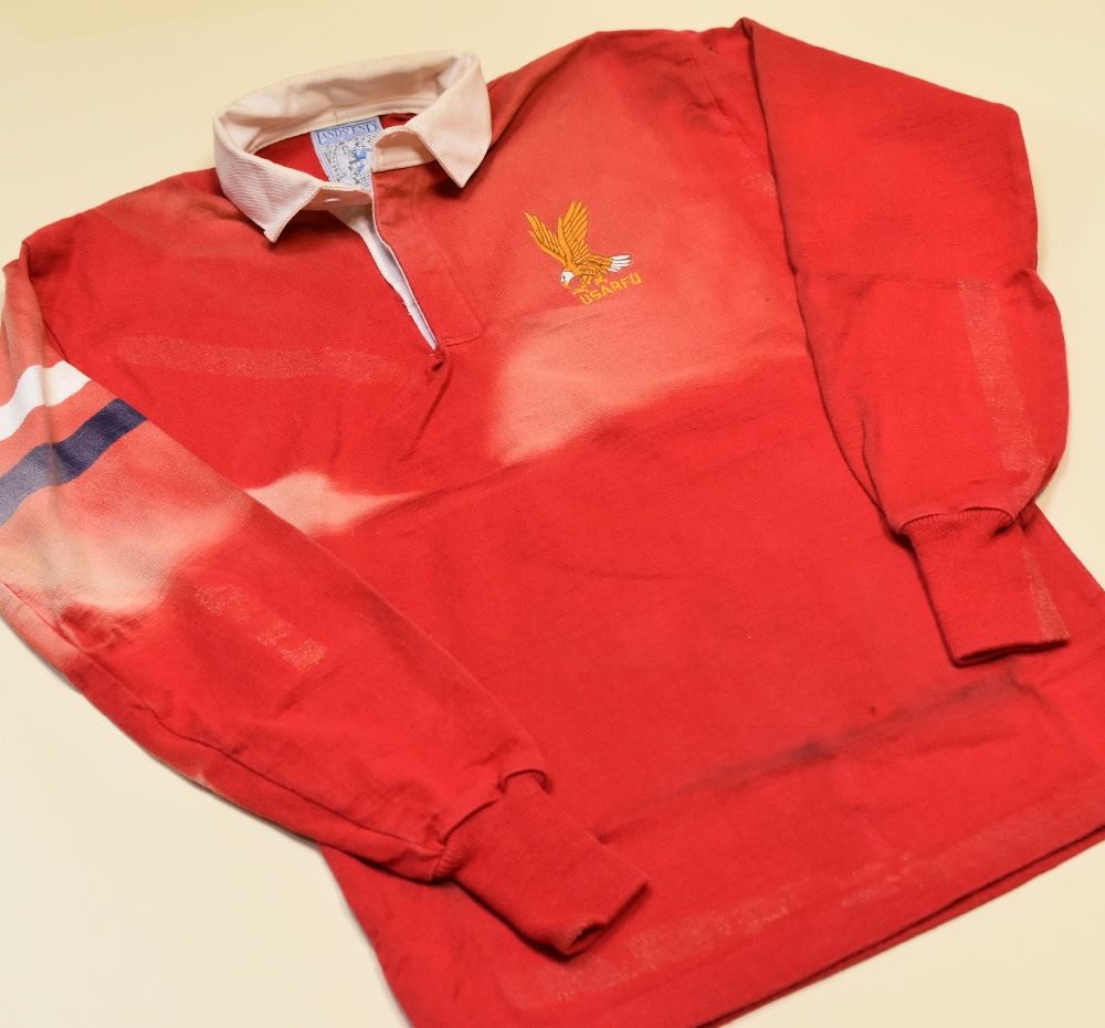 A USA INTERNATIONAL MATCH-WORN RUGBY JERSEY bearing stitched No.11 to the reverse and Lands' End