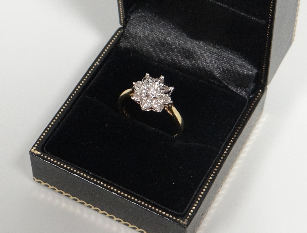 AN 18CT DIAMOND FLORAL CLUSTER RING of nine diamonds, 3.47gms - Image 2 of 2