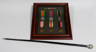 A FRAMED DISPLAY OF SIX WW2 MEDALS TO WILLIAM JARRETT, ROYAL ENGINEERS, comprising Defence Medal,