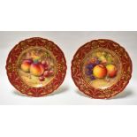 A PAIR OF ROYAL WORCESTER FRUIT PLATES BY RICHARD SEBRIGHT having gilt decoration to the Venetian-