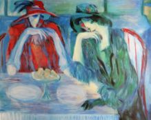 BARBARA WOOD limited edition (339/975) print - two 1920s females in conversation at dining table,