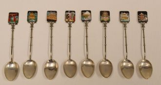 SET OF EIGHT JAPANESE SILVER TEA SPOONS with square enamelled terminals by Toshikane, 69gms