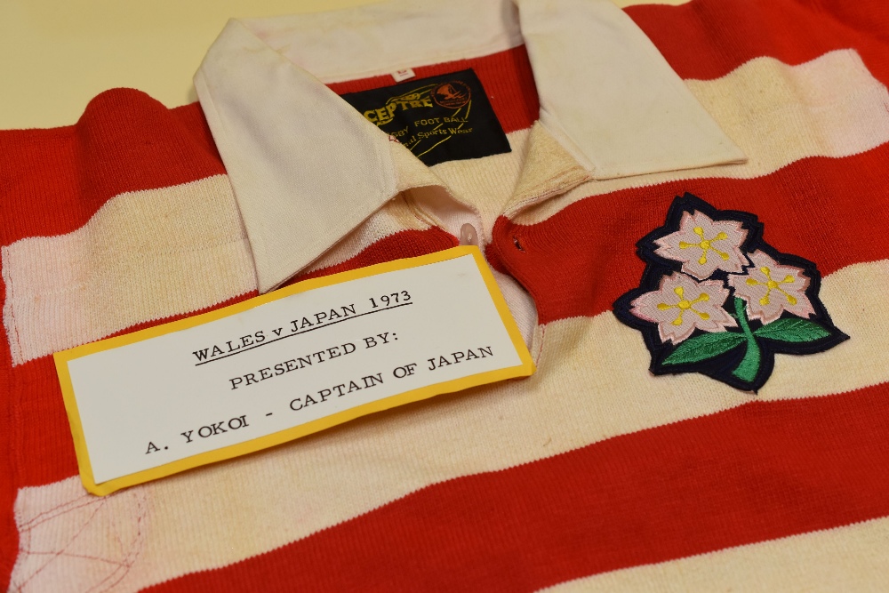 A JAPAN INTERNATIONAL RUGBY UNION JERSEY, non-numbered but with card reading 'Wales v Japan 1973, - Image 2 of 2