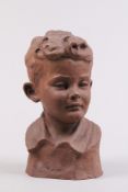 Terracotta-Büste. Prof. Otto Poertzel. Scheibe 1876-1963 Coburg.Büste eines Jungen bez. "Klaus".