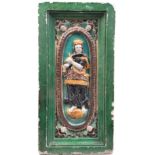 Ofenkachel. 18./19. Jh.Reliefierte, grünglasierte Kachel mit der reliefierten Darstellung der Judith