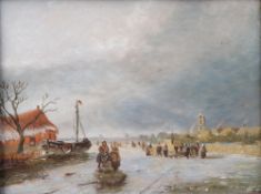 Leickert, Charles. Brüssel 1818-1907 Mainz. Umkreis des.Schlittschuhläufer auf zugefrorenem Fluss.