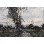 Unverdross Raphael Oskar, 1873-1952.Landschaft mit Bach, im Hintergrund Dorf. Links unten sign: "