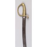 Säbel, Frankreich.Einschneidige Klinge. Messinggriff. Besch. L: 77,5 cm.