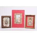 Drei Gnadenbilder.19./20. Jh. Heilige im Oval, aquarellisiert. Ornamental gestanztes Papier,