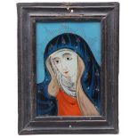 Hinterglasbild. Südd. 19. Jh.Hl. Anna. Tempera/Glas. Rahmen. H: 19,5 x 14 cm.