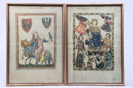 Fünf Farbdrucke.Darstellungen aus dem "Codex Manesse". Verglast, Rahmen. H: 34 x 23,5 cm.