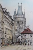 Prout Samuel, Plymoth 1783 - 1852 London.Pulverturm Prag. Handkolorierte Kreidelithographie.